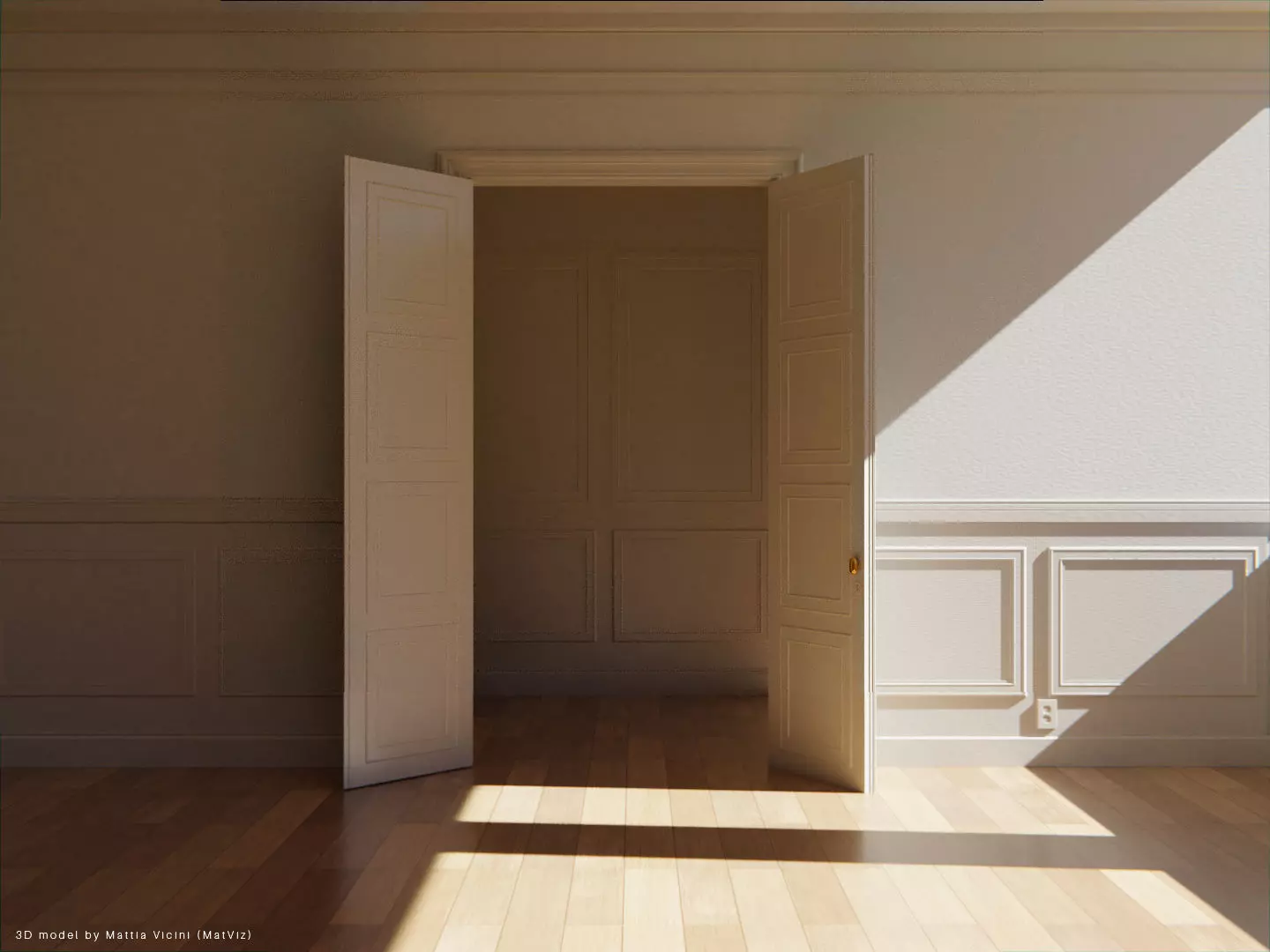 Interior Classic Room - Retro Scene - Vintage Boiserie Low-poly 3D model_0