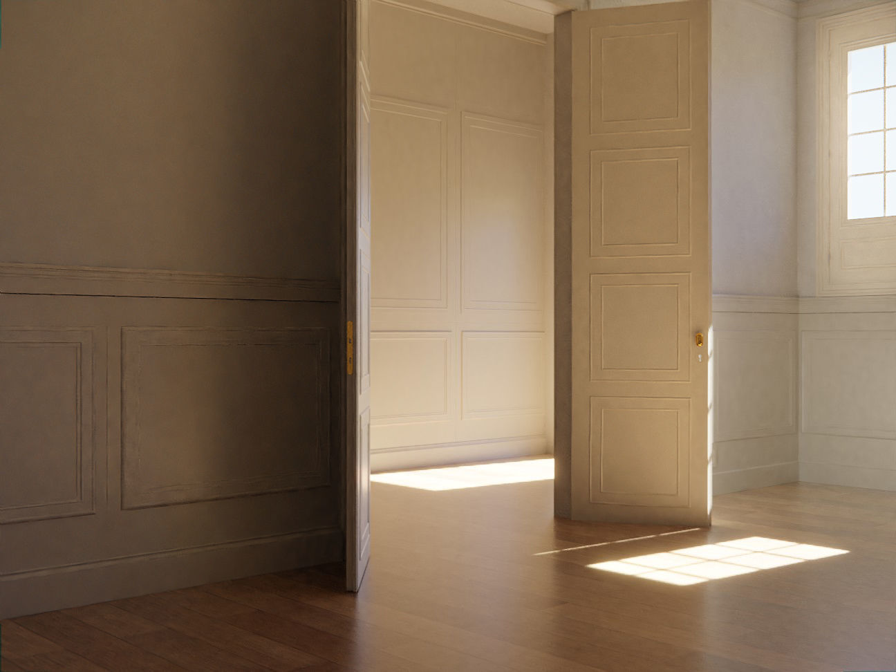 Interior Classic Room - Retro Scene - Vintage Boiserie Low-poly 3D model_1