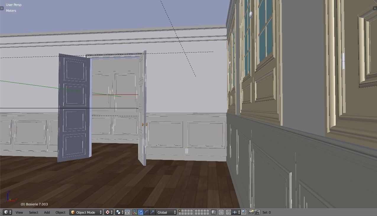 Interior Classic Room - Retro Scene - Vintage Boiserie Low-poly 3D model_4