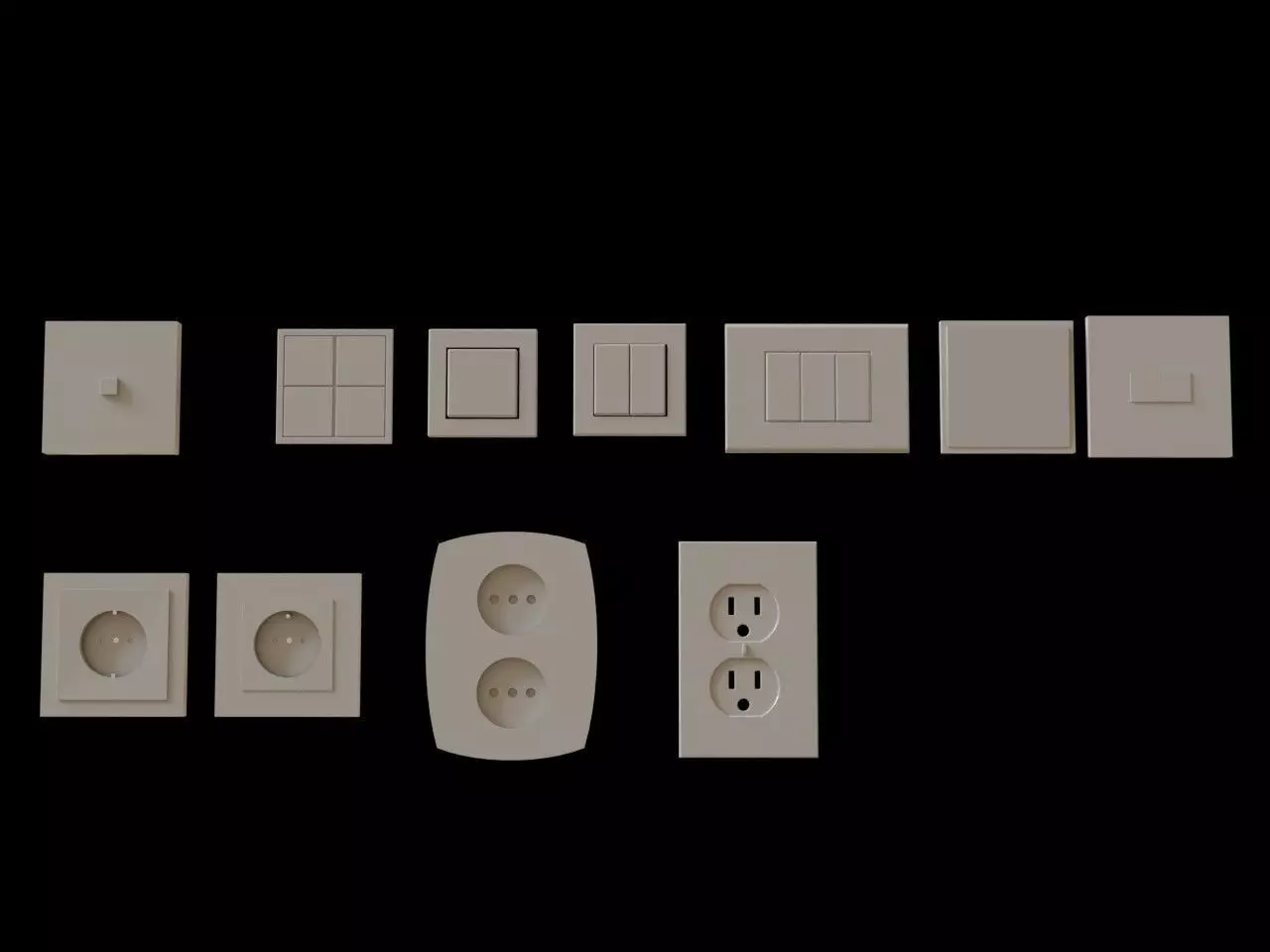 Modern Electrical switches and sockets collection - 11 Items Low-poly 3D model_0
