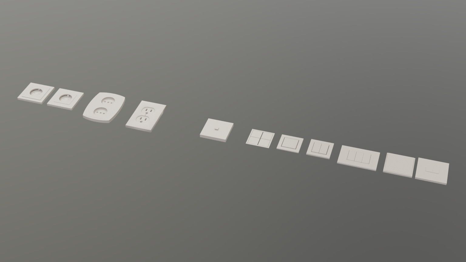 Modern Electrical switches and sockets collection - 11 Items Low-poly 3D model_5