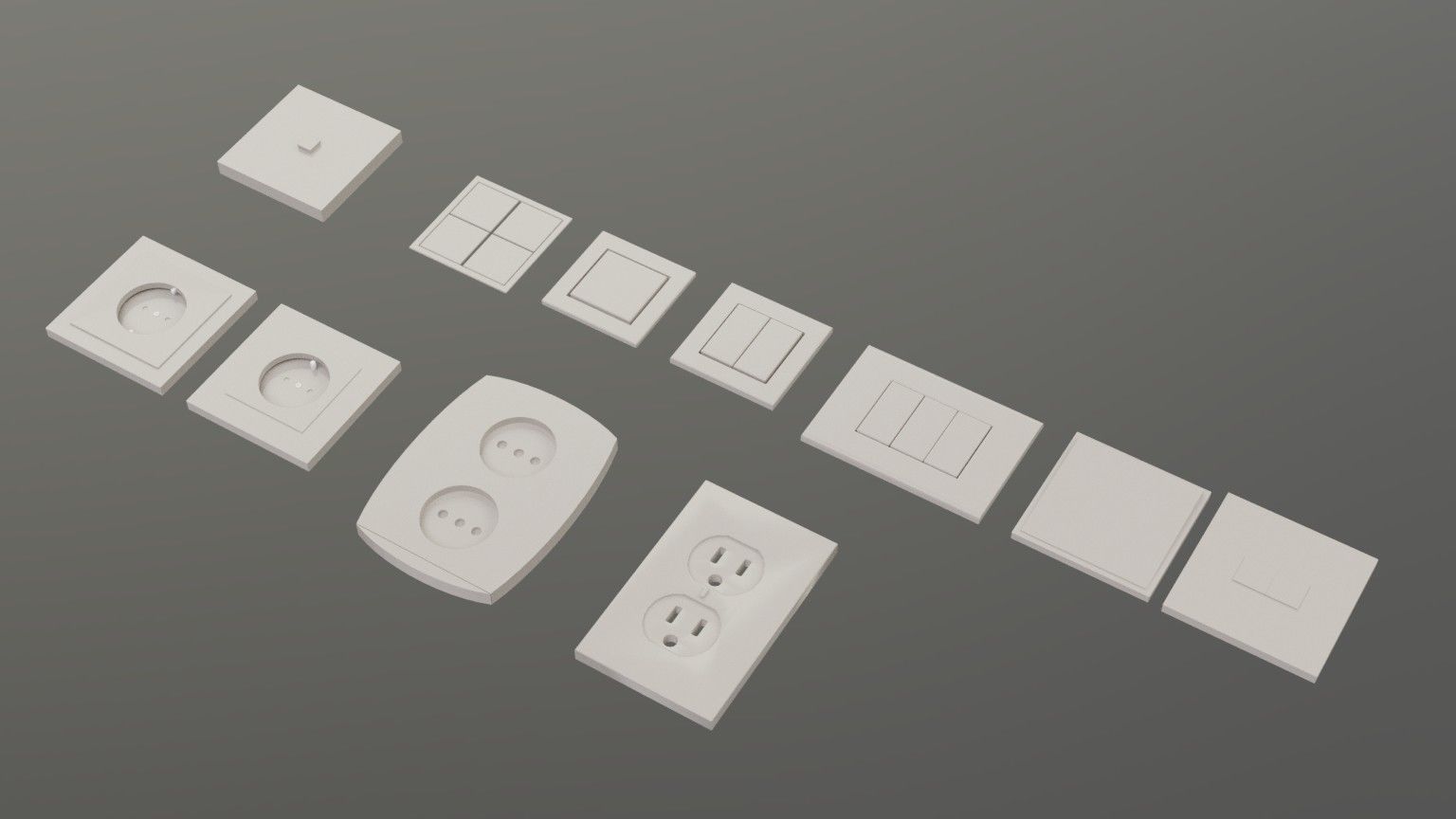 Modern Electrical switches and sockets collection - 11 Items Low-poly 3D model_7