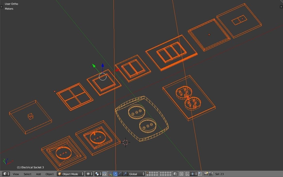 Modern Electrical switches and sockets collection - 11 Items Low-poly 3D model_9