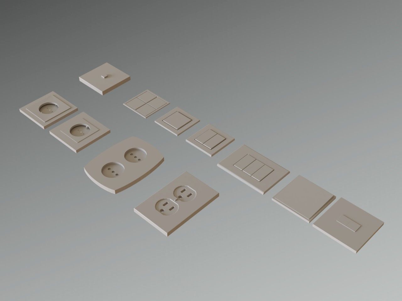 Modern Electrical switches and sockets collection - 11 Items Low-poly 3D model_20