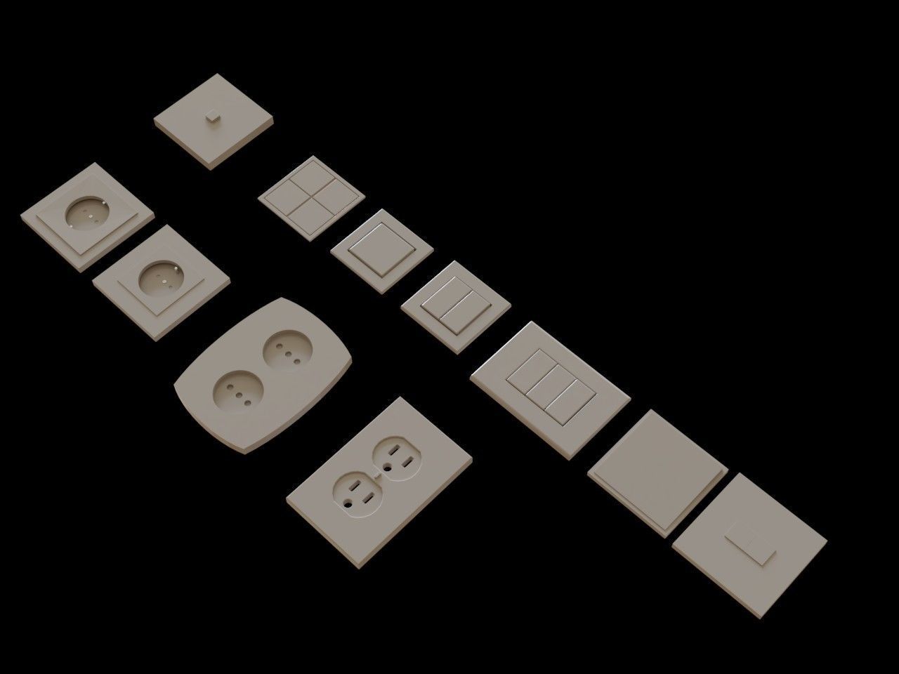 Modern Electrical switches and sockets collection - 11 Items Low-poly 3D model_2
