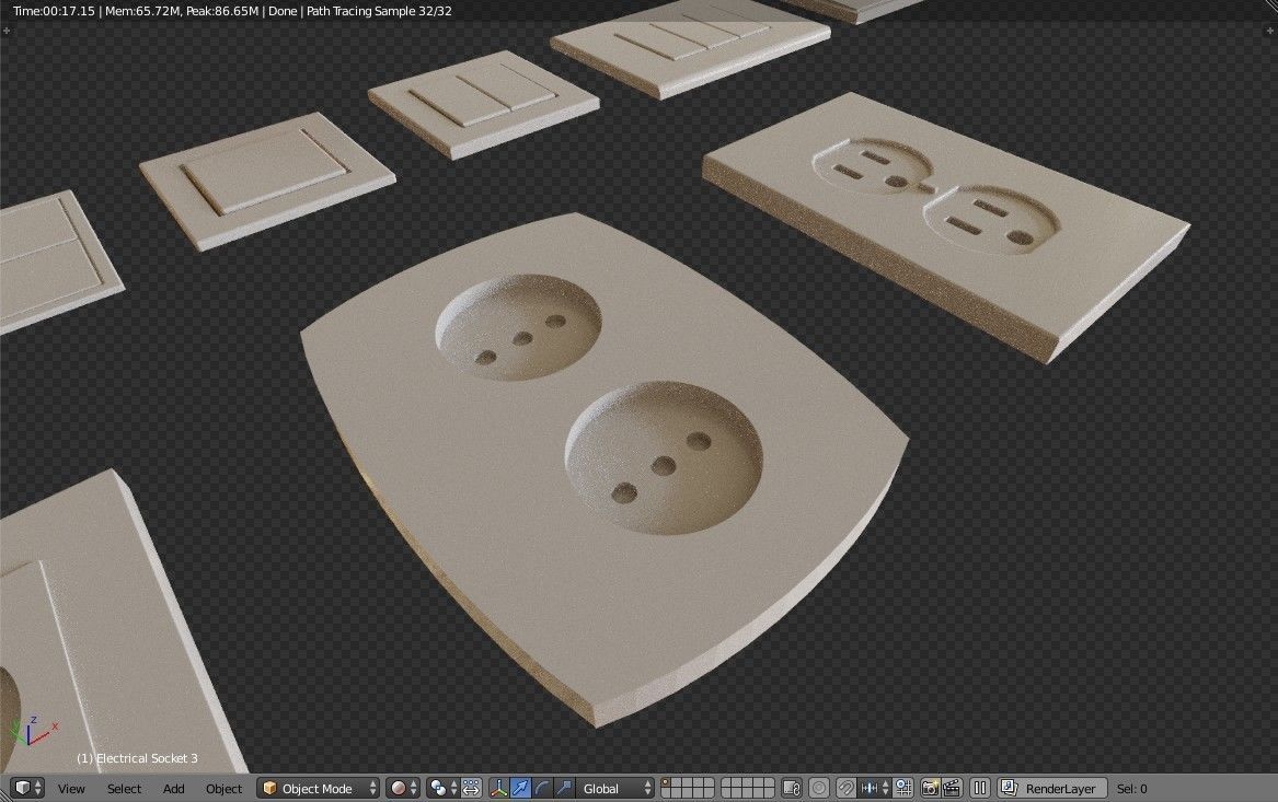 Modern Electrical switches and sockets collection - 11 Items Low-poly 3D model_15