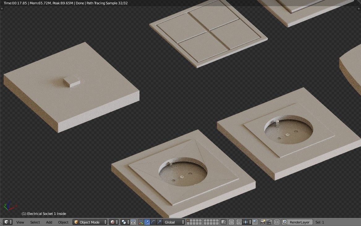 Modern Electrical switches and sockets collection - 11 Items Low-poly 3D model_10
