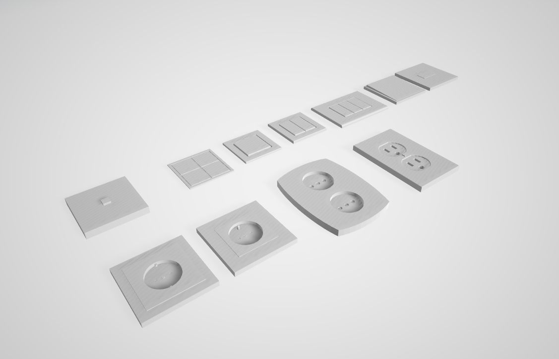 Modern Electrical switches and sockets collection - 11 Items Low-poly 3D model_1