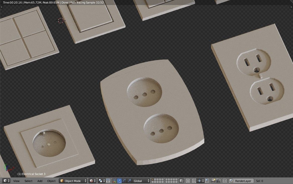 Modern Electrical switches and sockets collection - 11 Items Low-poly 3D model_11