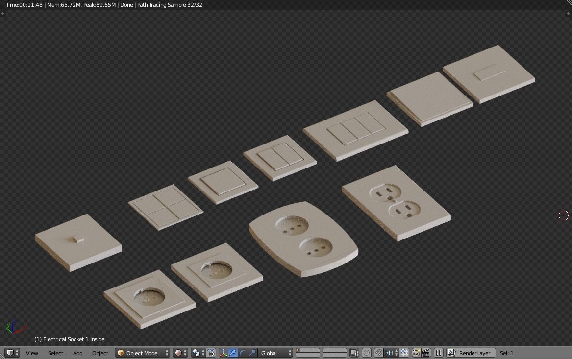 Modern Electrical switches and sockets collection - 11 Items Low-poly 3D model_14