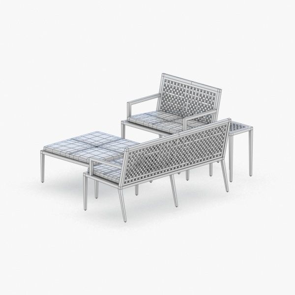 0909 - Sofa Chair and Table Set Low-poly 3D model_3