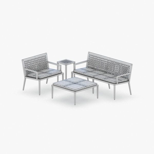 0909 - Sofa Chair and Table Set Low-poly 3D model_2