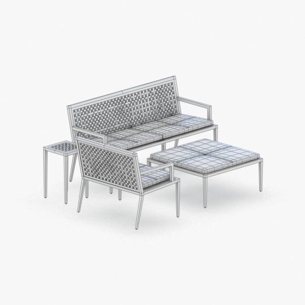 0909 - Sofa Chair and Table Set Low-poly 3D model_1