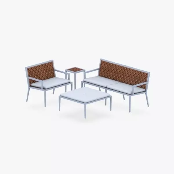 0909 - Sofa Chair and Table Set Low-poly 3D model_0
