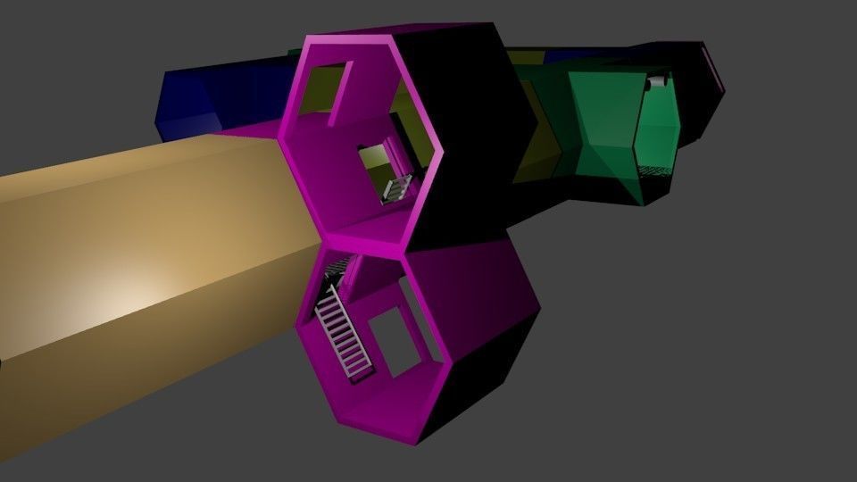 Five Modular Hexagon Hallway Set 3D model_1