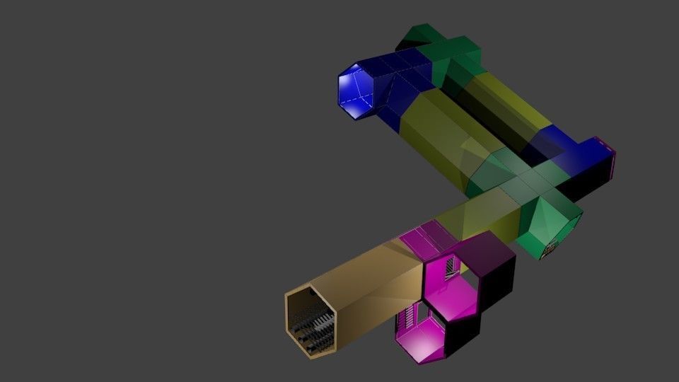 Five Modular Hexagon Hallway Set 3D model_2