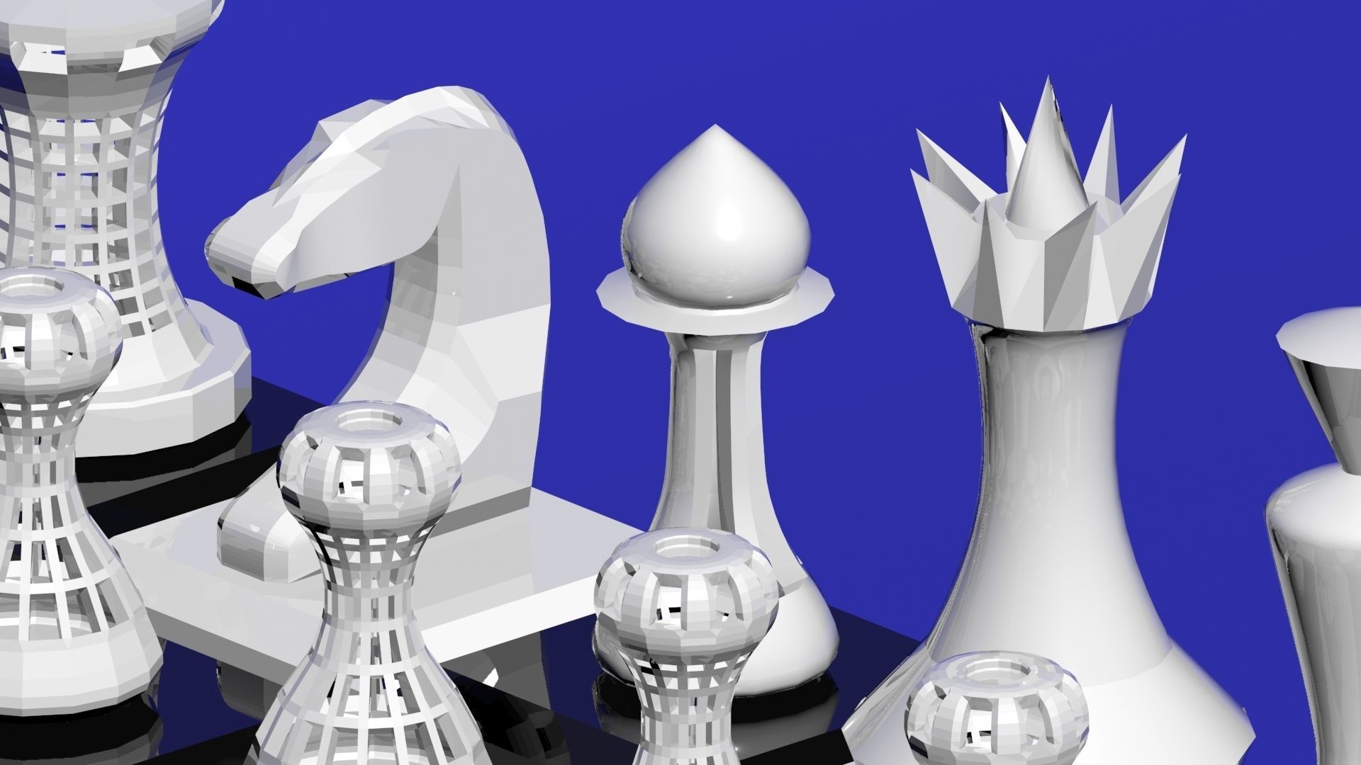 LOW POLY CHESS set 3D print model_4