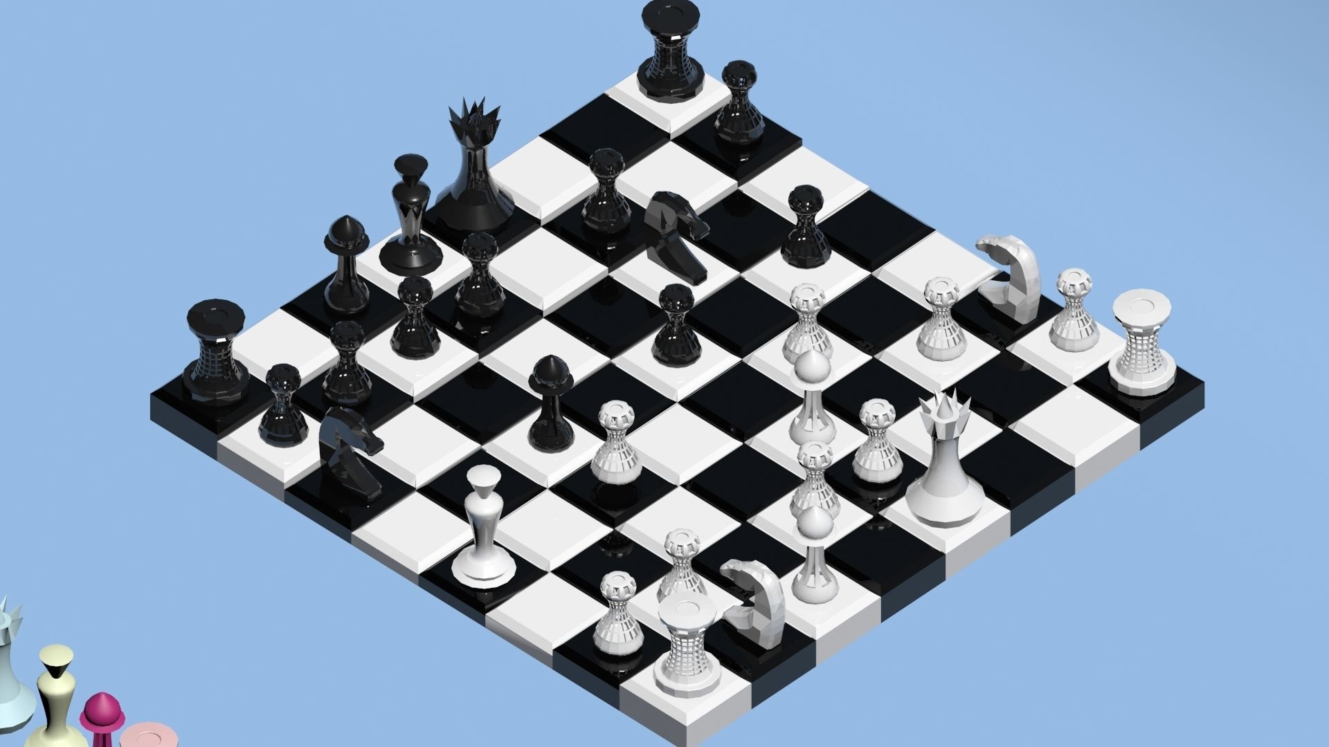 LOW POLY CHESS set 3D print model_7