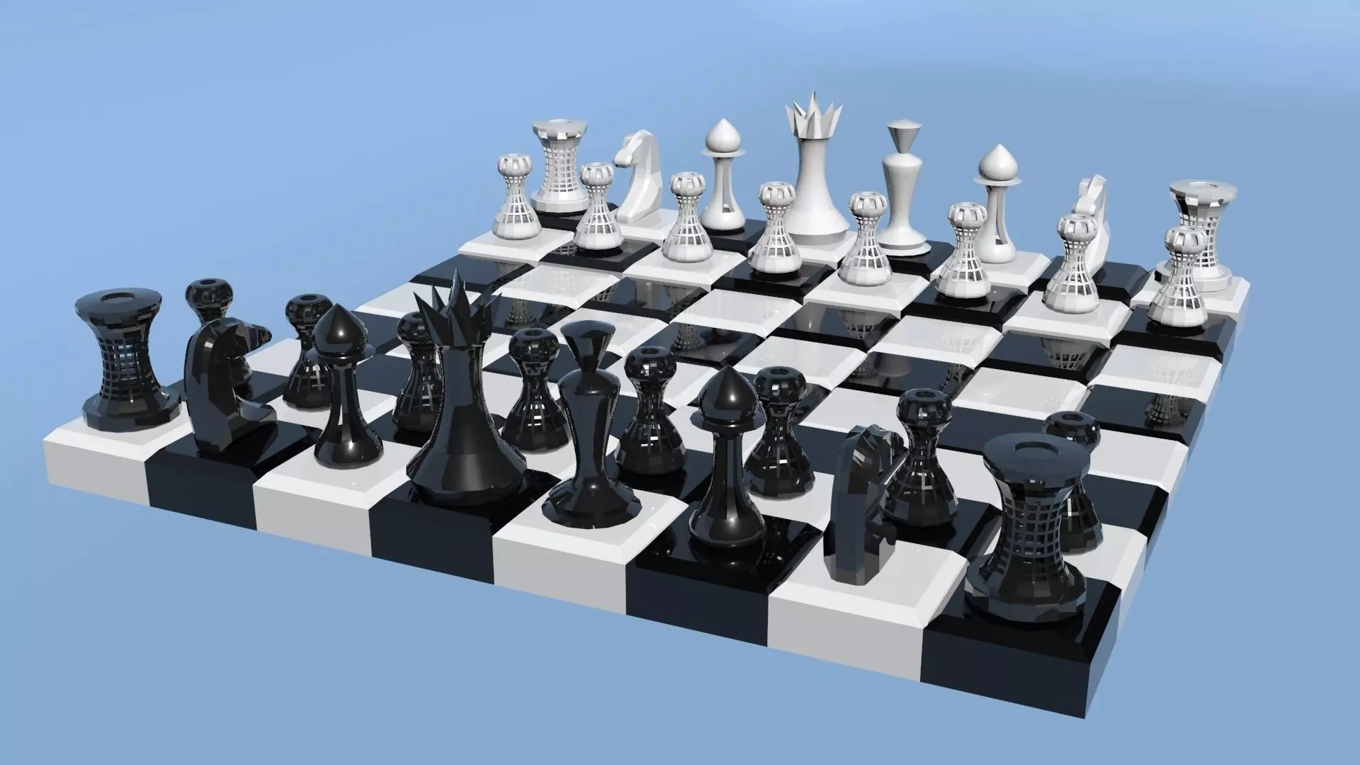 LOW POLY CHESS set 3D print model_1