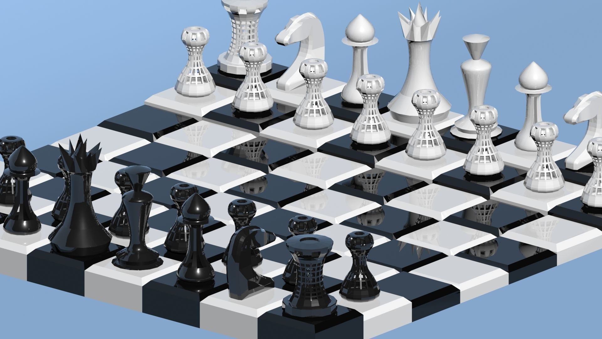 LOW POLY CHESS set 3D print model_6