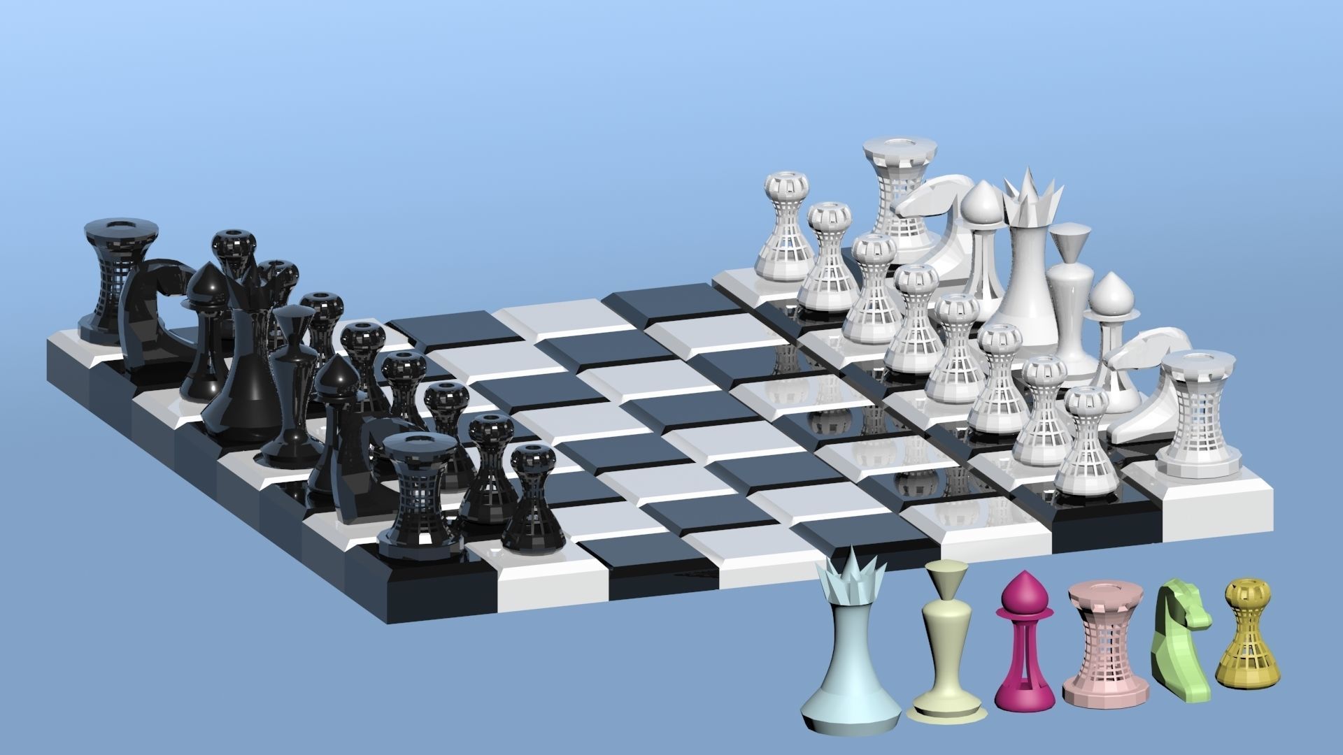 LOW POLY CHESS set 3D print model_2
