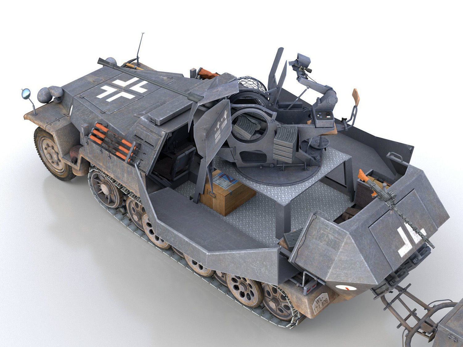 SDKFZ 251 Ausf C - Hanomag Anti-aircraft vehicle - FRHG 3D model_8