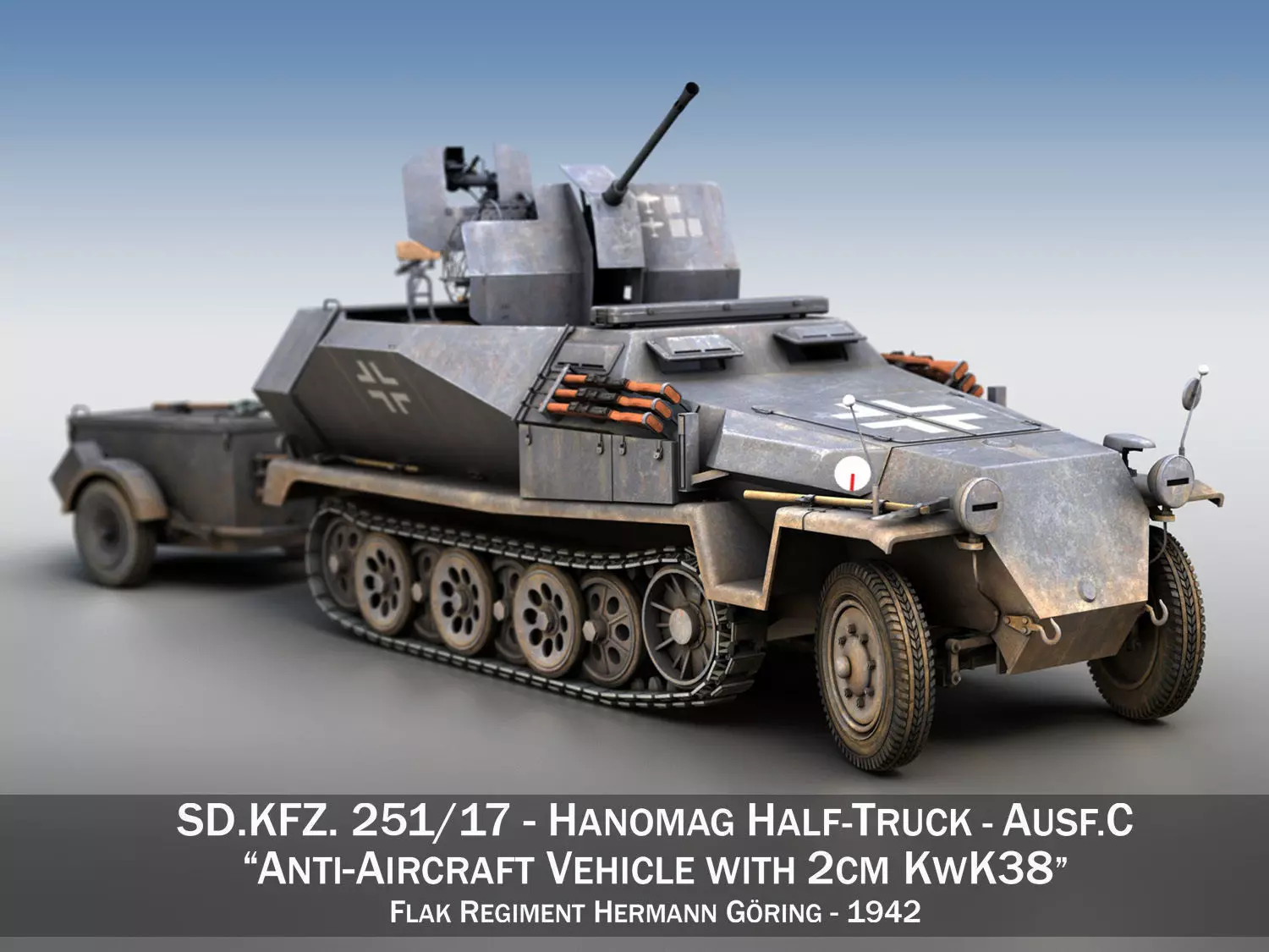 SDKFZ 251 Ausf C - Hanomag Anti-aircraft vehicle - FRHG 3D model_0