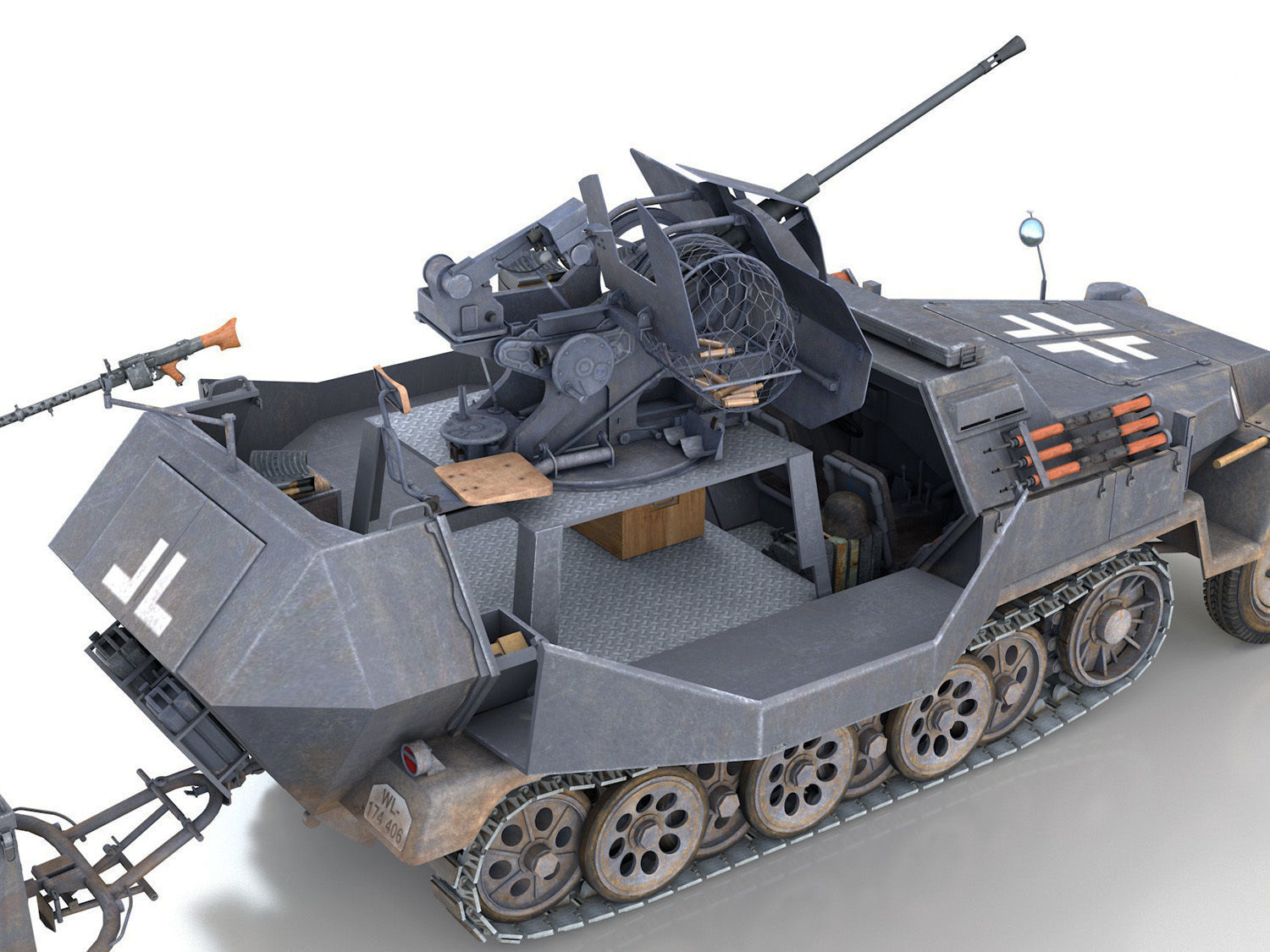SDKFZ 251 Ausf C - Hanomag Anti-aircraft vehicle - FRHG 3D model_9