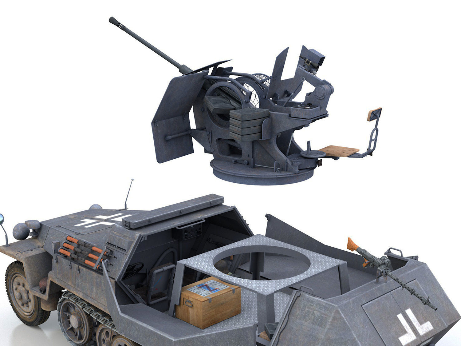 SDKFZ 251 Ausf C - Hanomag Anti-aircraft vehicle - FRHG 3D model_10