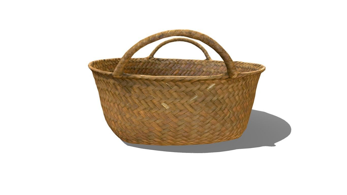 Basket Rattan Low-poly 3D model_5
