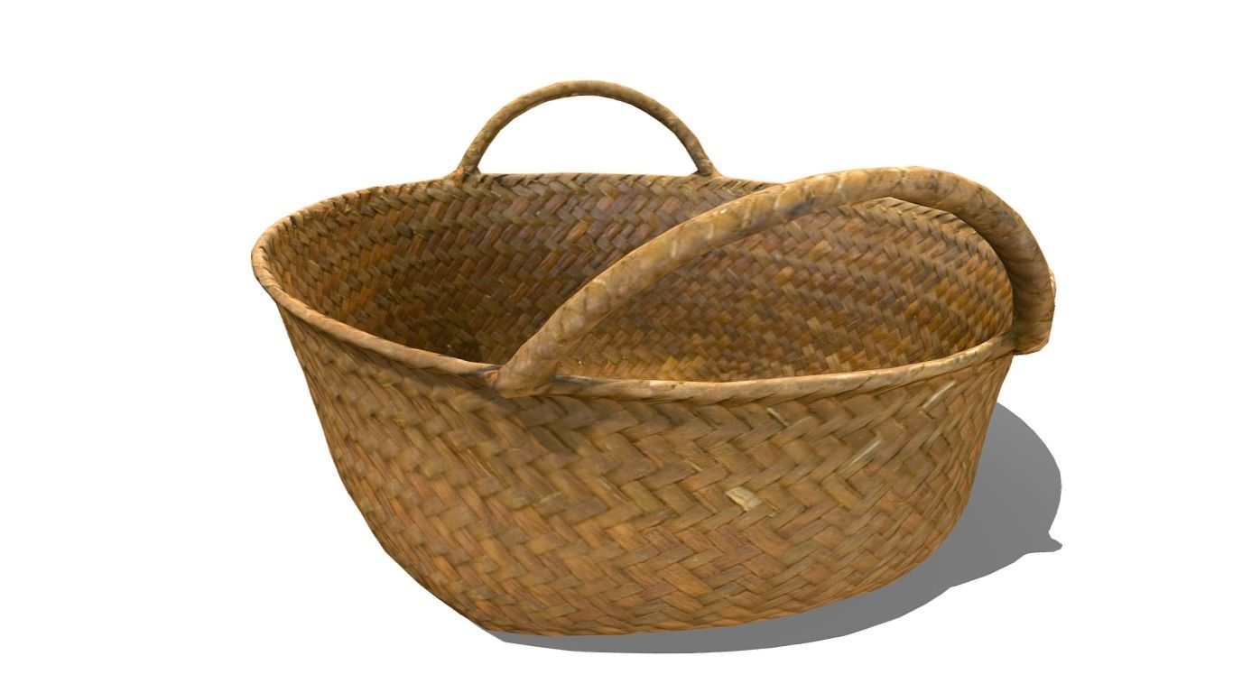 Basket Rattan Low-poly 3D model_10