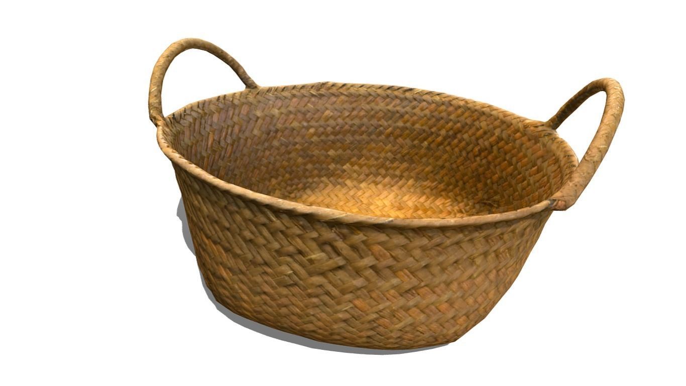 Basket Rattan Low-poly 3D model_9