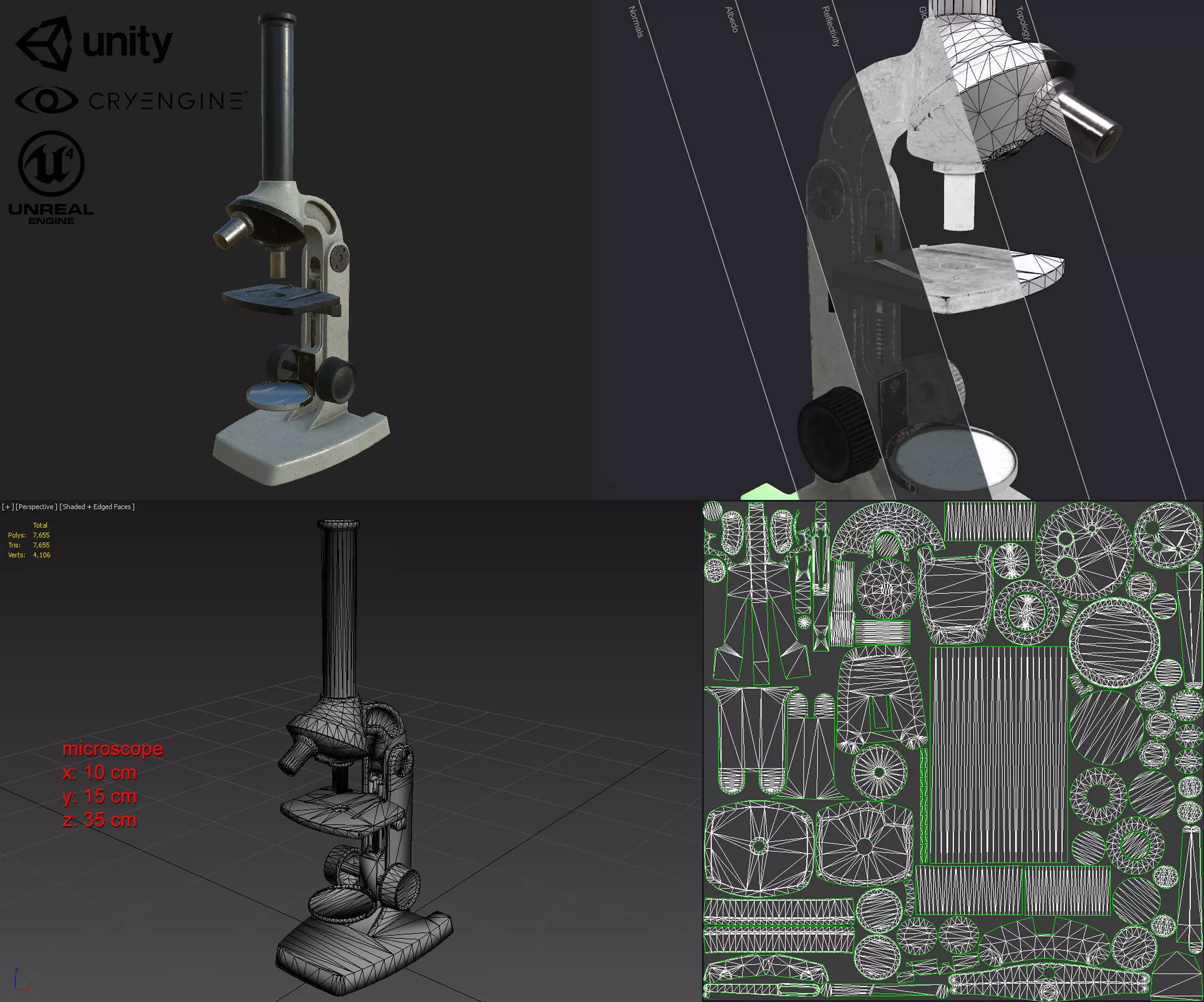 Soviet microscope UM301 Low-poly 3D model_0