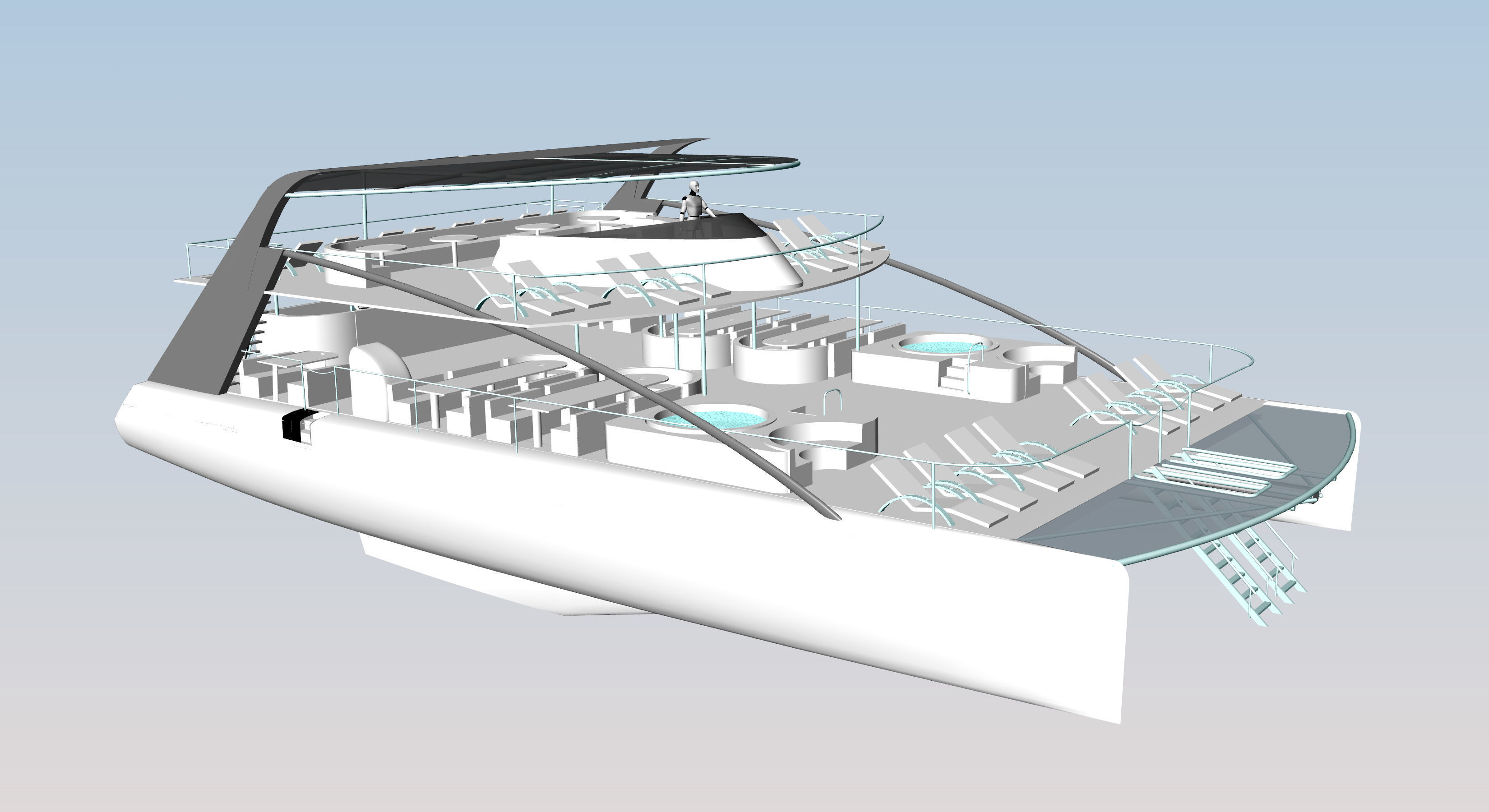 Yacht Catamaran - Tour Boat Low-poly 3D model_4