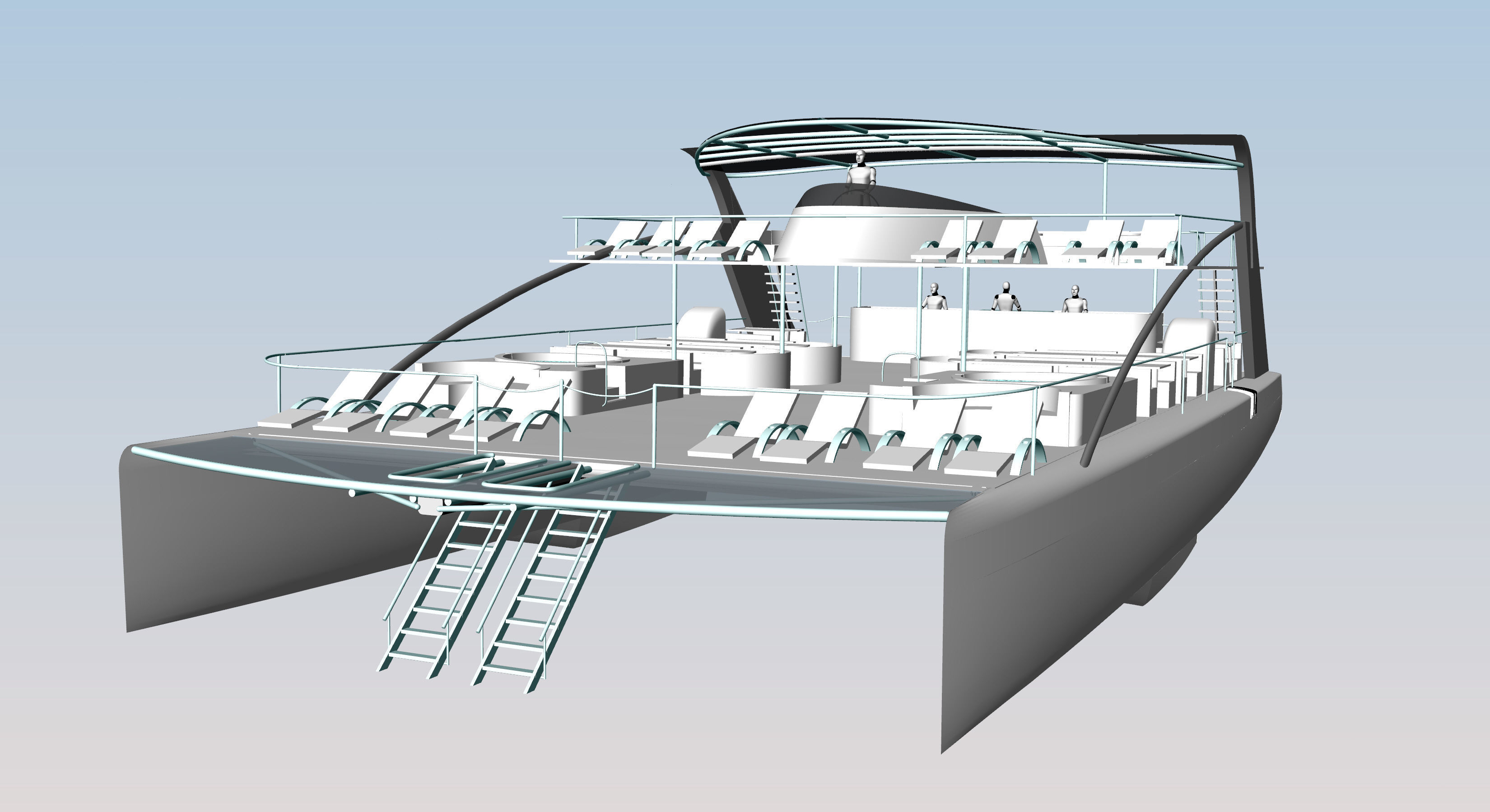 Yacht Catamaran - Tour Boat Low-poly 3D model_10