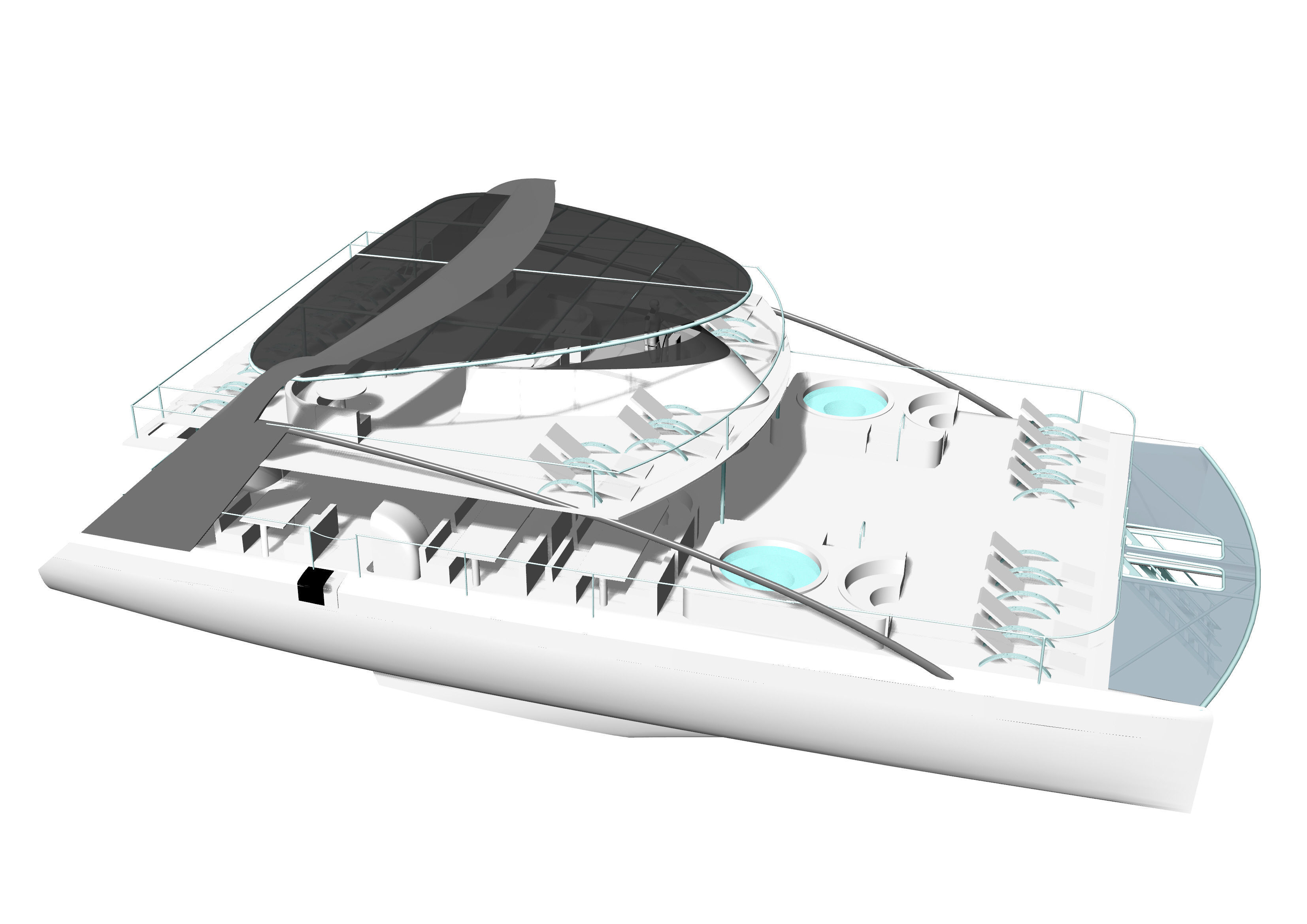 Yacht Catamaran - Tour Boat Low-poly 3D model_11