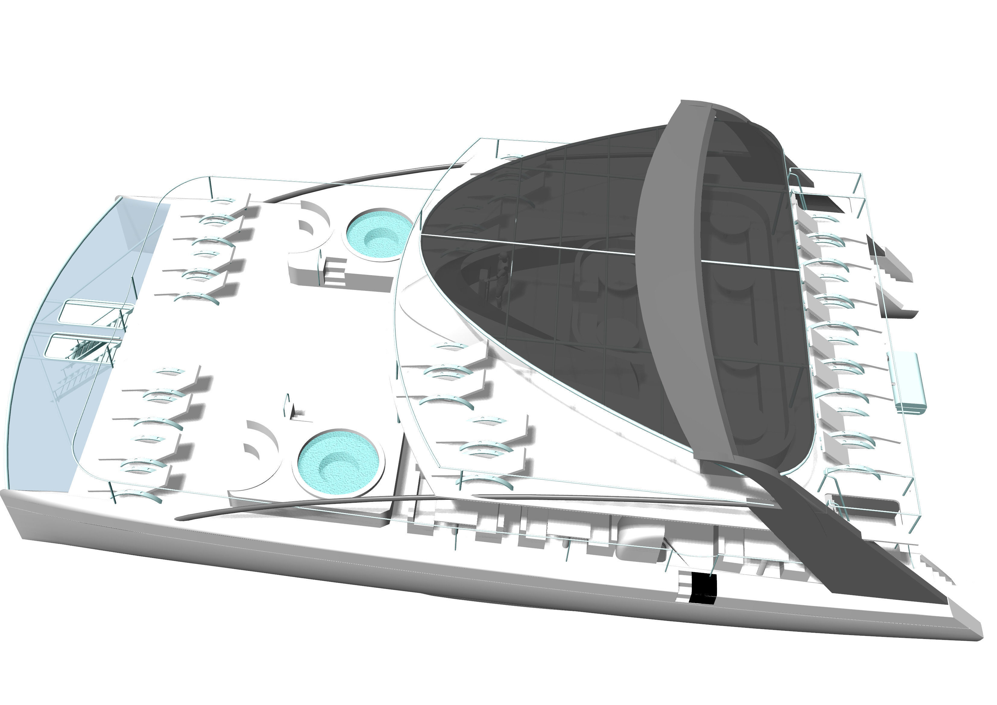 Yacht Catamaran - Tour Boat Low-poly 3D model_6