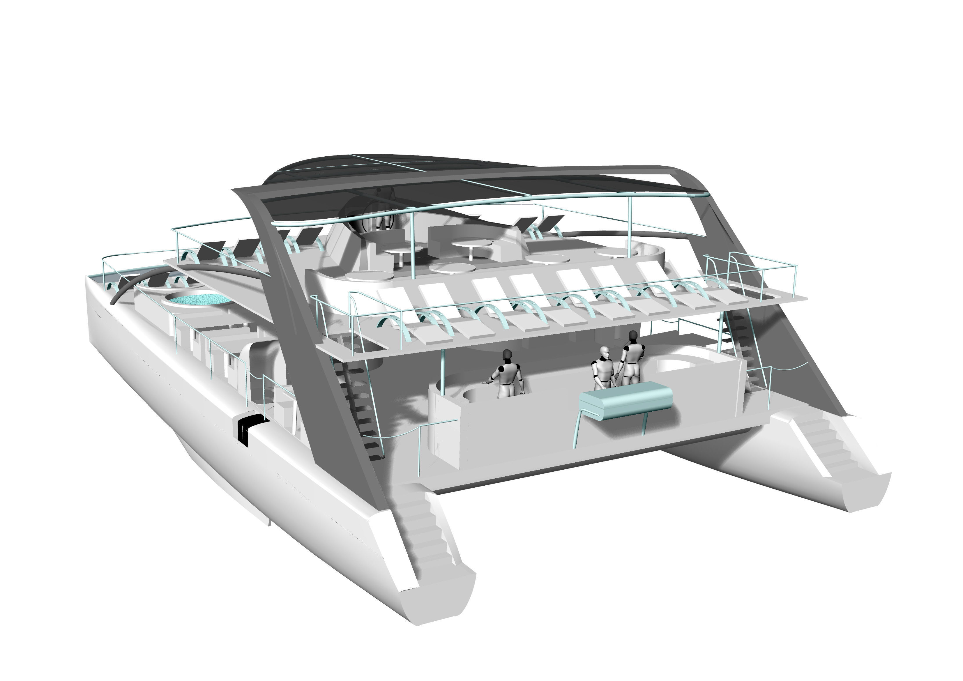 Yacht Catamaran - Tour Boat Low-poly 3D model_5
