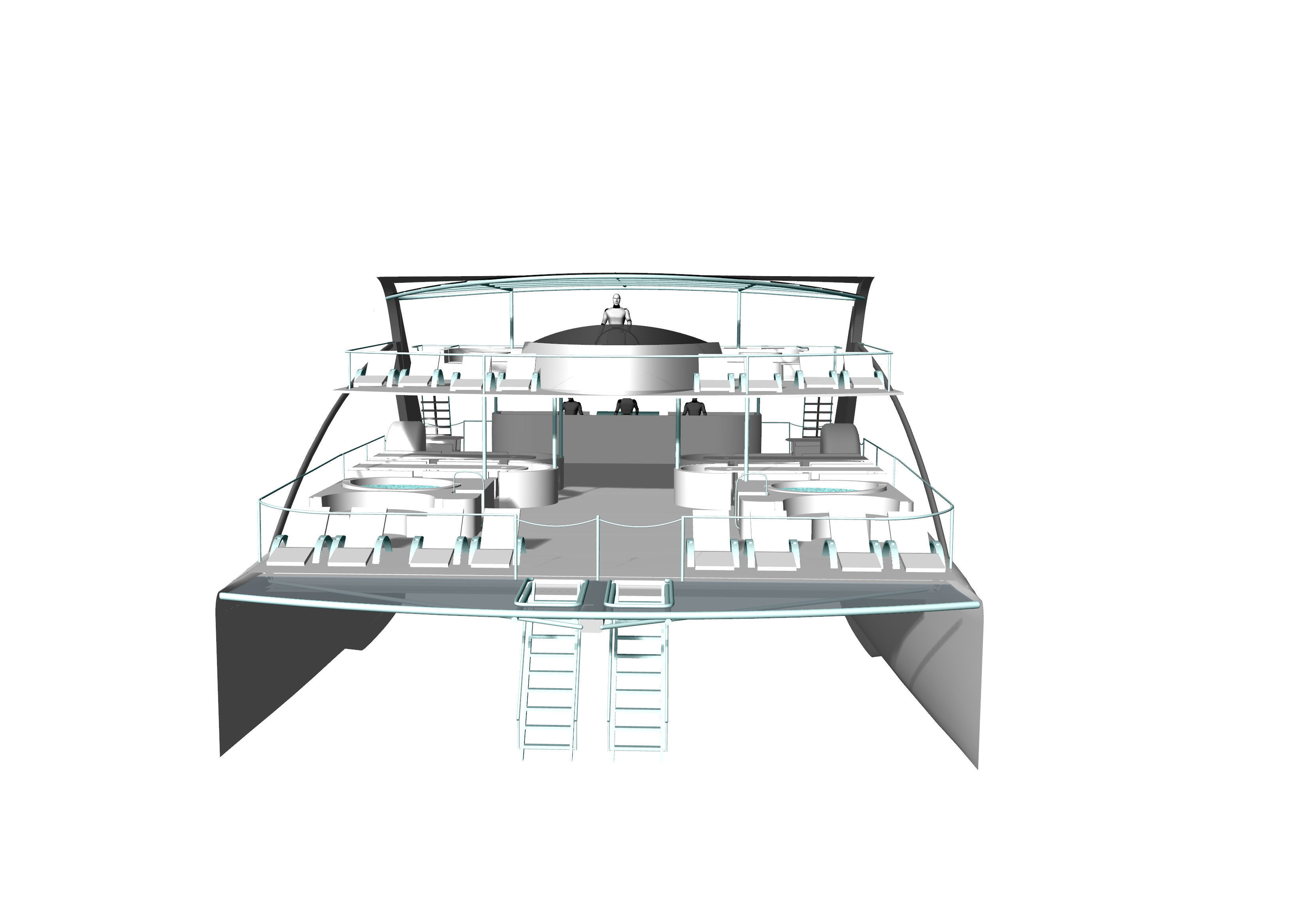Yacht Catamaran - Tour Boat Low-poly 3D model_15