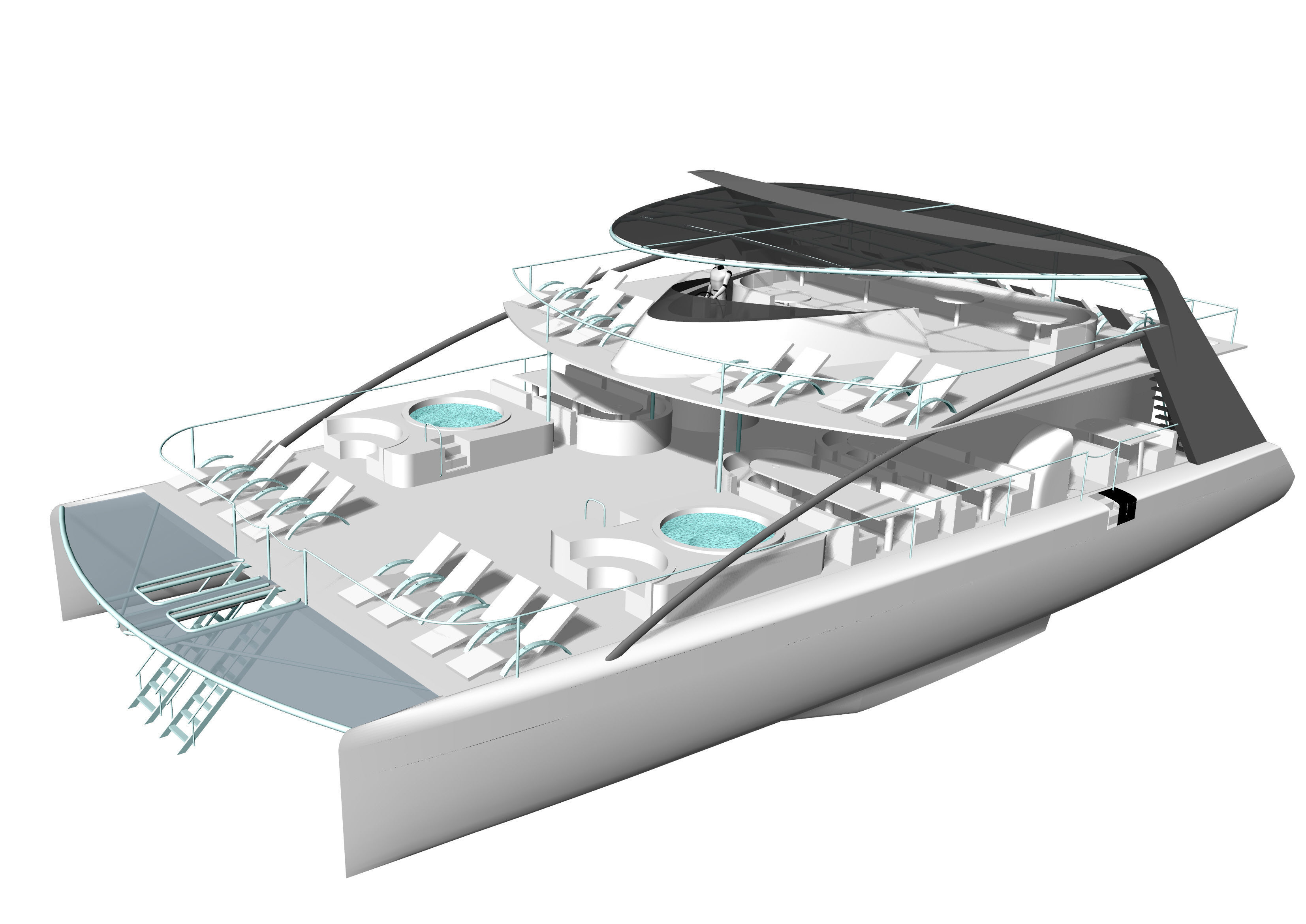 Yacht Catamaran - Tour Boat Low-poly 3D model_3