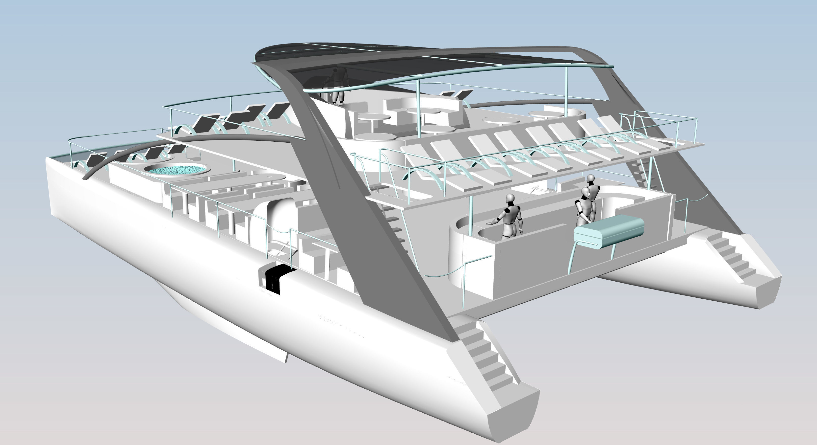 Yacht Catamaran - Tour Boat Low-poly 3D model_8