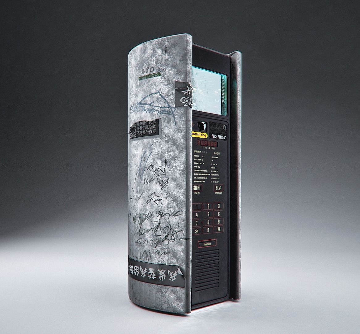 Cyberpunk Public Phone Terminal 3D model_2