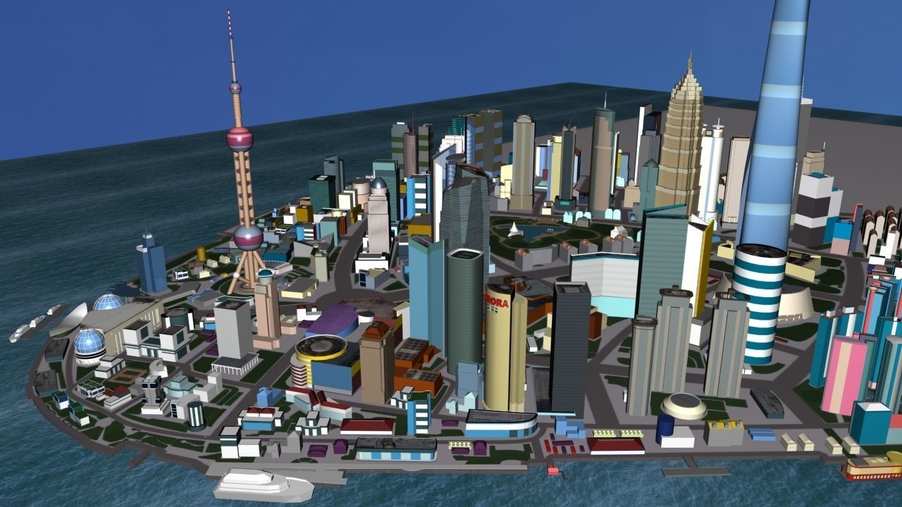 ShangHai Downtown I Low-poly 3D model_5