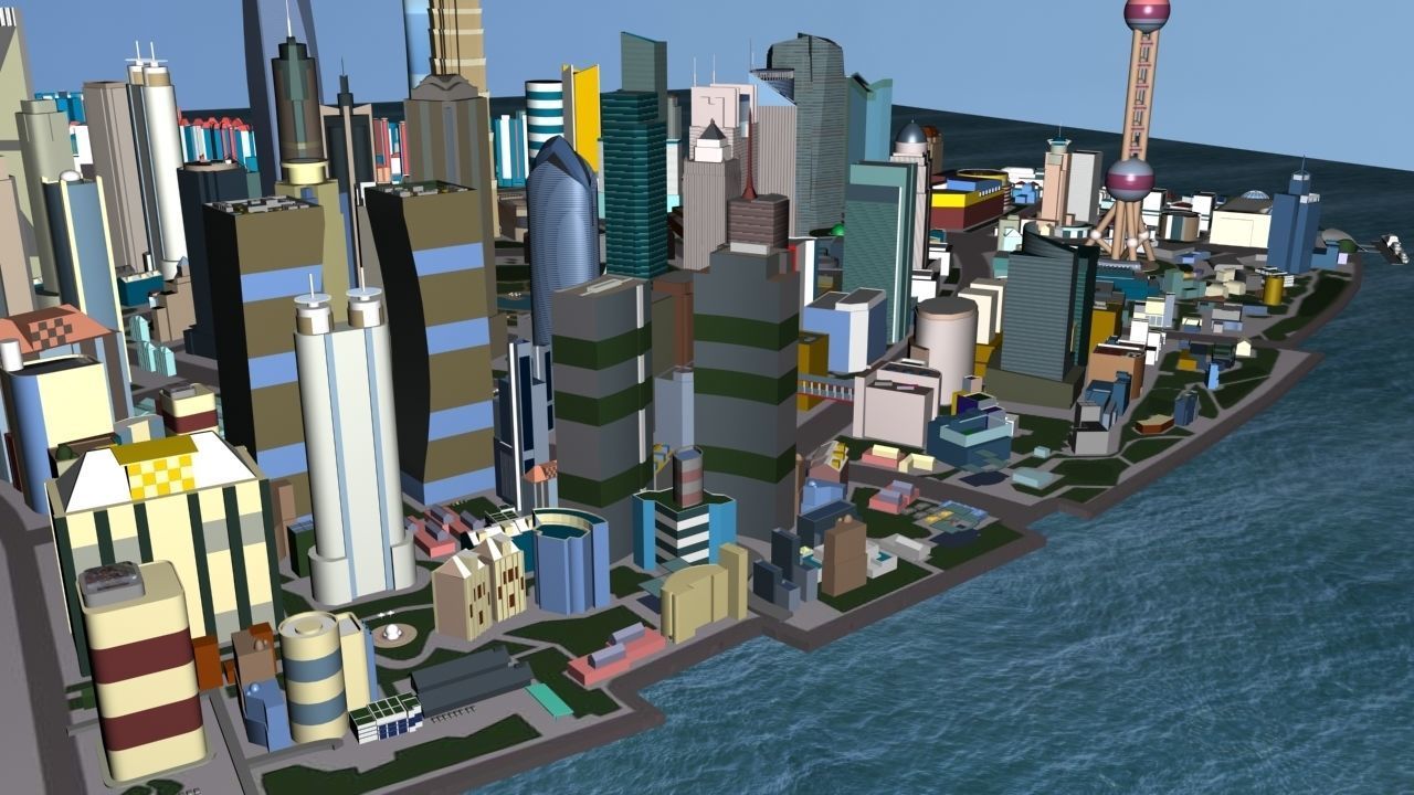 ShangHai Downtown I Low-poly 3D model_4
