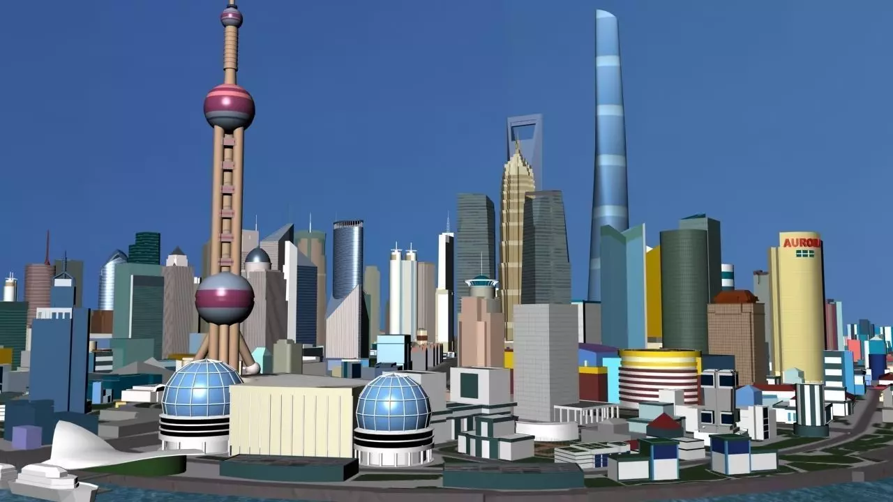 ShangHai Downtown I Low-poly 3D model_0