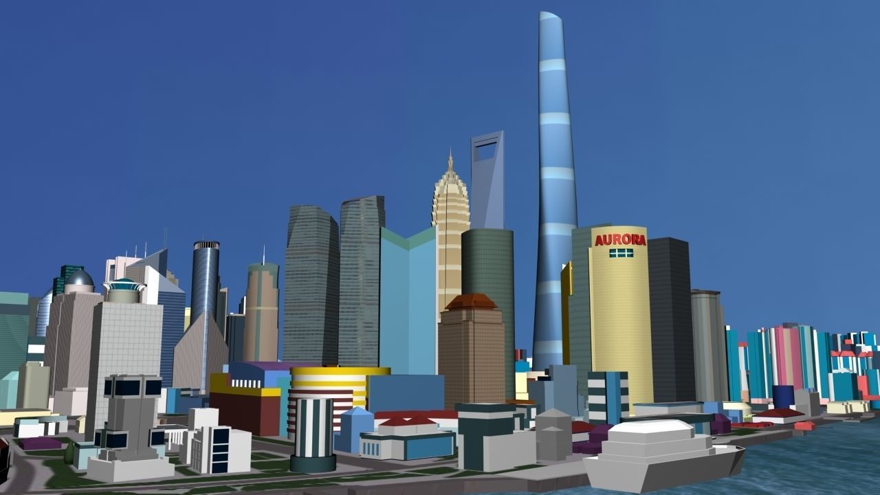 ShangHai Downtown I Low-poly 3D model_7