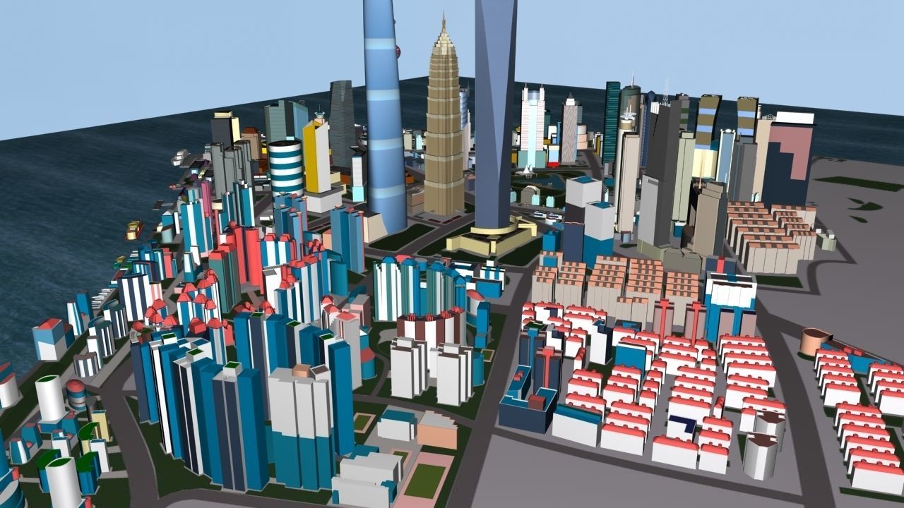 ShangHai Downtown I Low-poly 3D model_6
