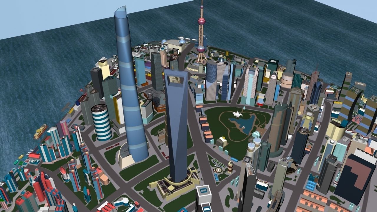 ShangHai Downtown I Low-poly 3D model_9