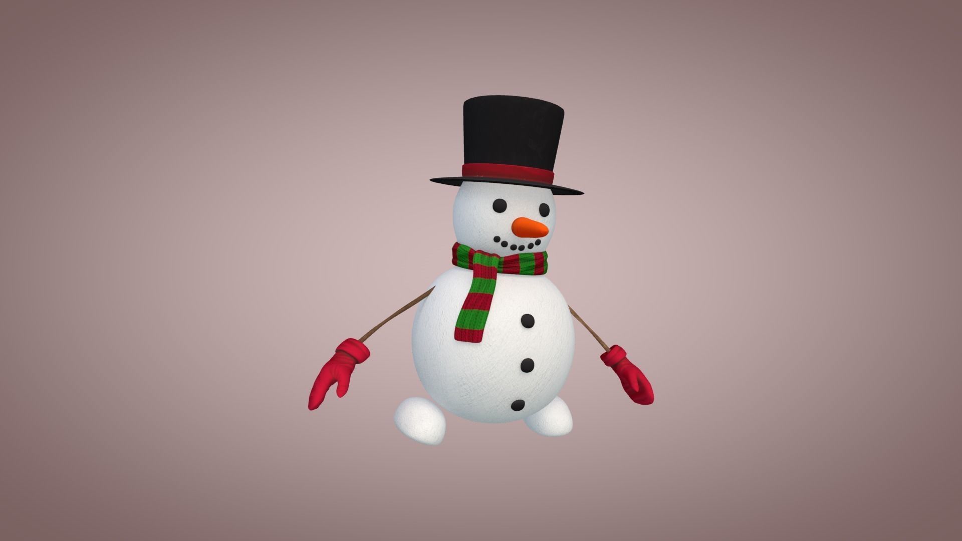 Snowman wearing top hat and scarf Low-poly 3D model_3