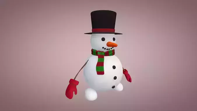 Snowman wearing top hat and scarf Low-poly 3D model